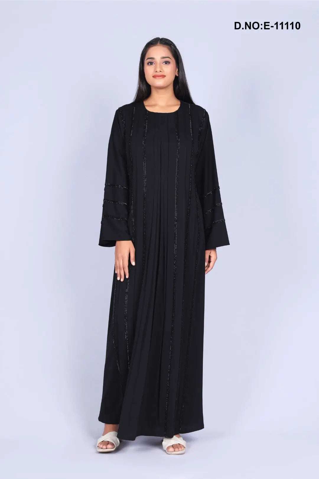 Black Designer Stone Work Abaya With Scarf