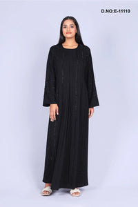 Black Designer Stone Work Abaya With Scarf