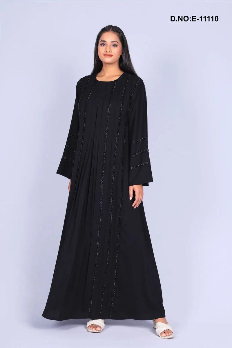 Black Designer Stone Work Abaya With Scarf