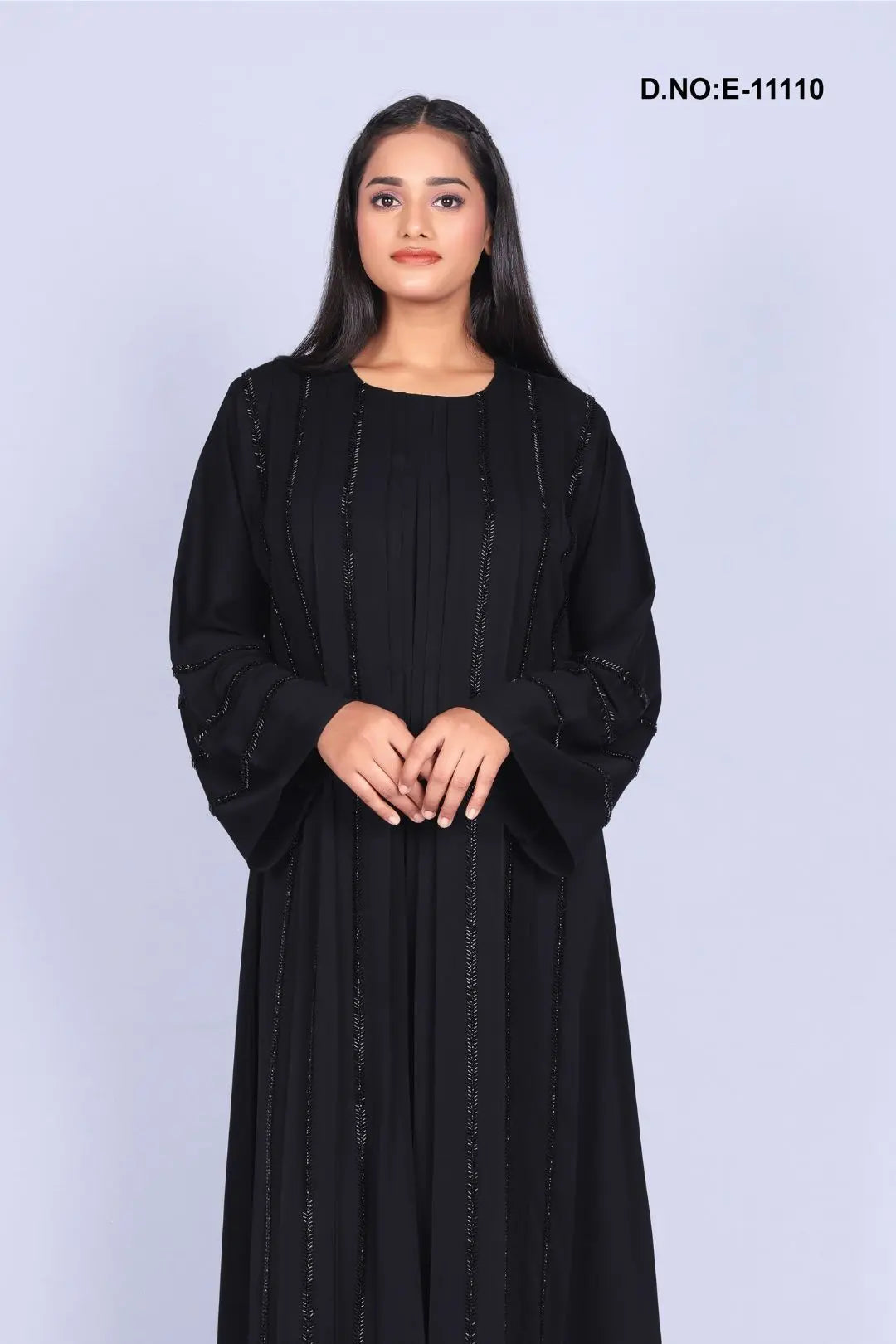 Black Designer Stone Work Abaya With Scarf