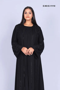 Black Designer Stone Work Abaya With Scarf