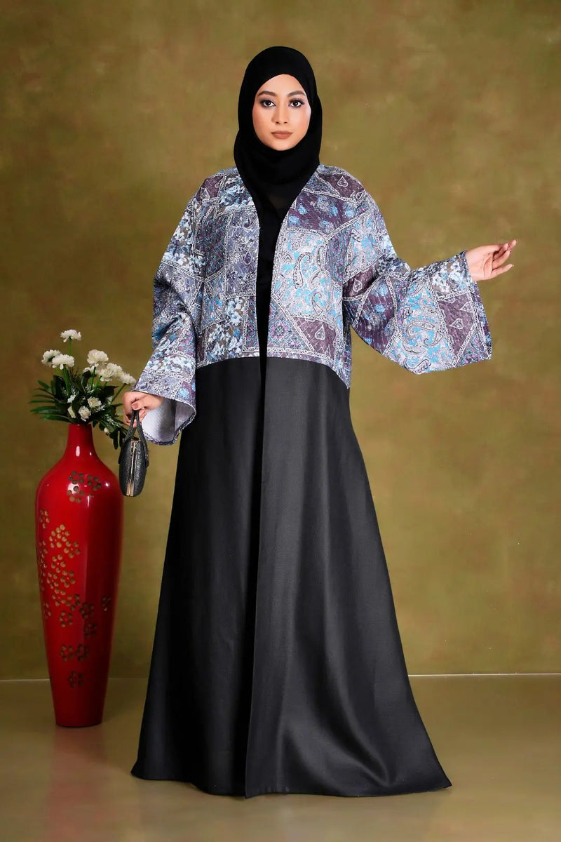 Black Long Shrug with Multicolor Printed Jacket Style
