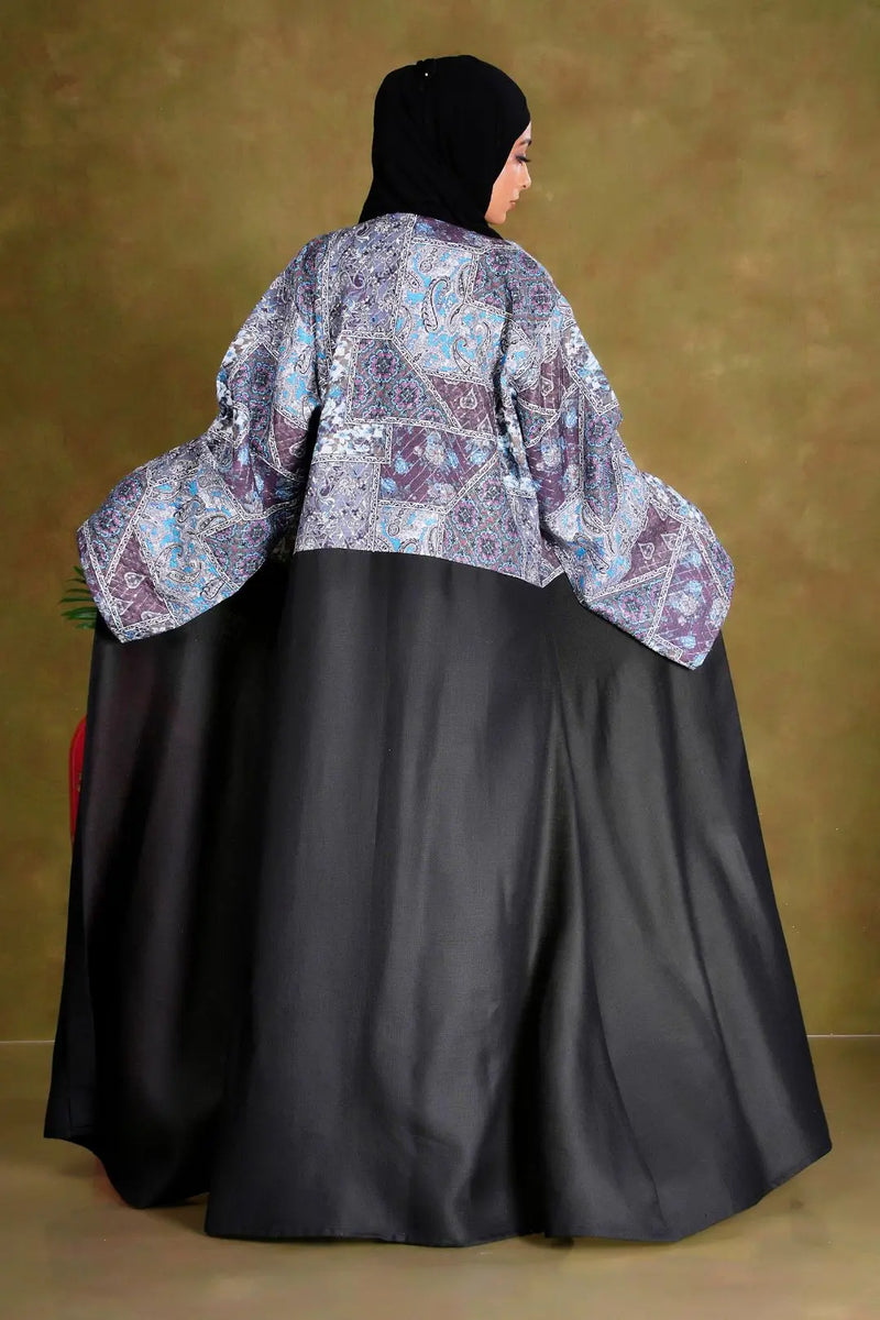 Black Long Shrug with Multicolor Printed Jacket Style