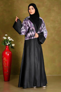 Black Long Shrug with Purple Printed Detailing