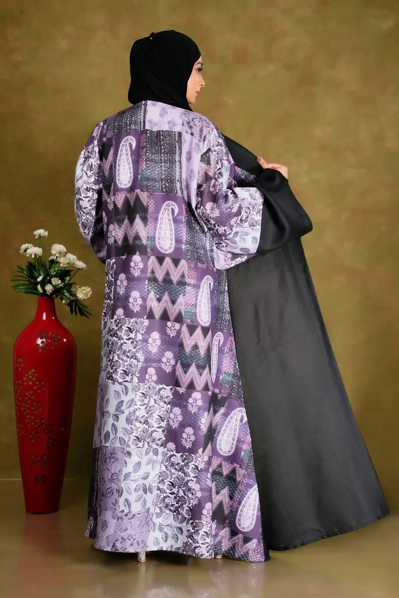 Black Long Shrug with Purple Printed Detailing