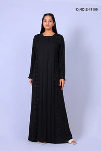 Black Stone Work Abaya With Scarf