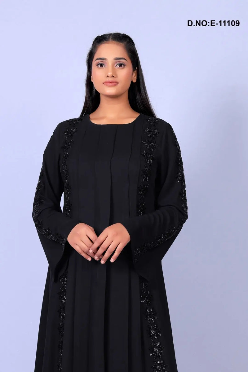 Black Stone Work Abaya With Scarf