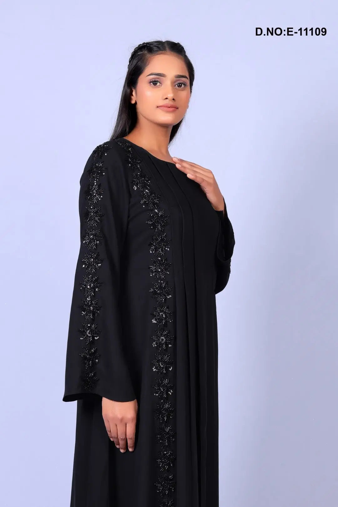 Black Stone Work Abaya With Scarf
