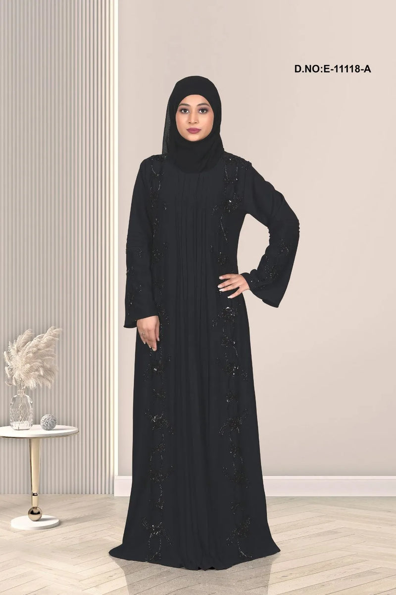 Black Abaya With Faux Rhinestone Embellishments For Women