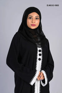 Black Abaya With White Design And Stole