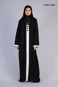 Black Abaya With White Design And Stole