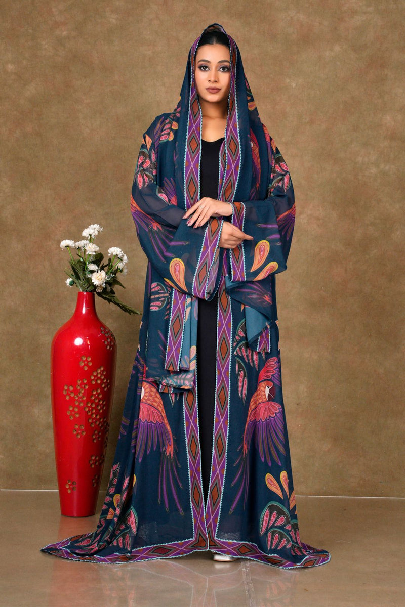 Chiffon Shrug Set with Tribal Motif Print and Diamond Trim GAJIWALA EXPORT