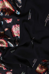 Black Florer Bordered Stole For Abaya