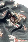 Black Cotton Fabric With Silver And Red Embroidery