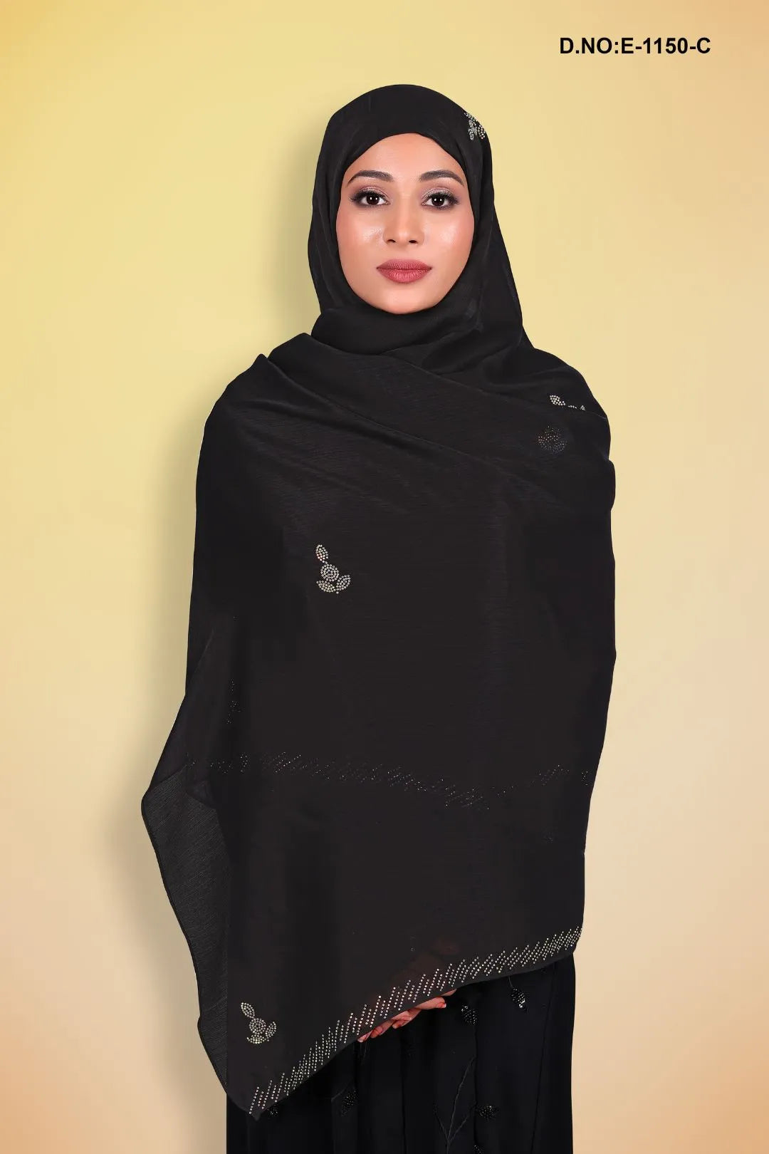 Black Designer Diamond Stone Beaded Dupatta