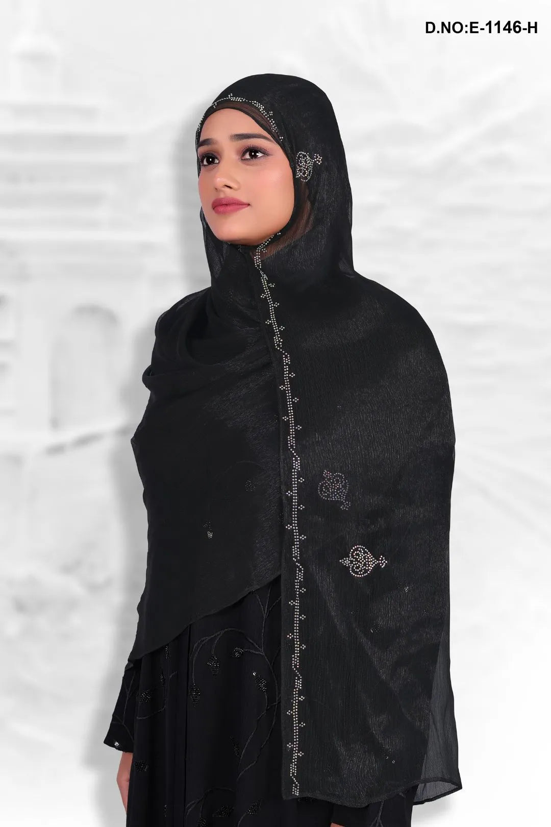 Black Designer Soft Diamond Stone Work Dupatta