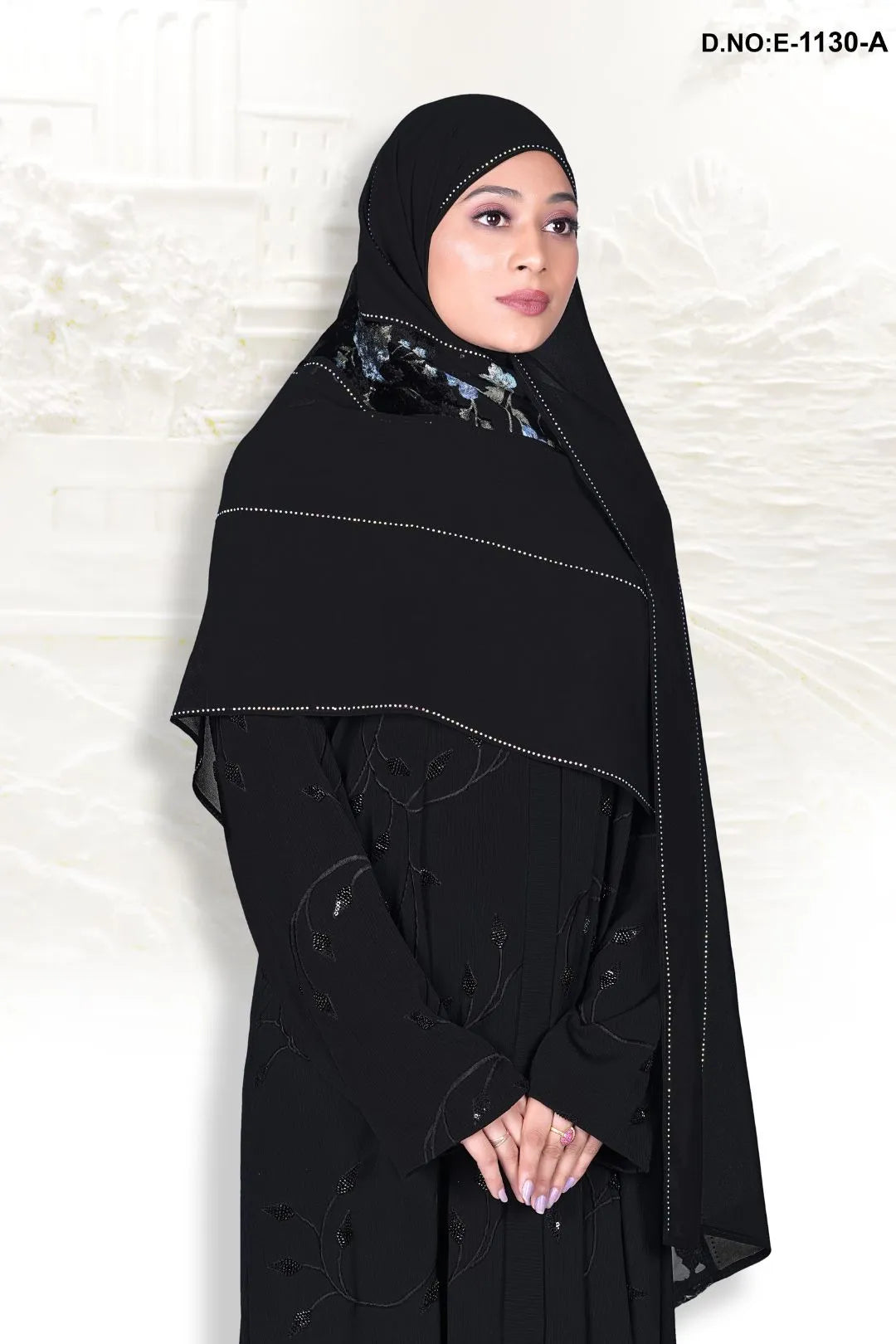 Black Embellished Florer Diamond Work Dupatta