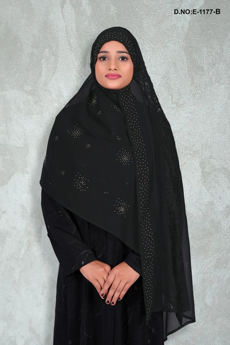 Black Premium Diamond Embellished Dupatta with Delicate Net Lace