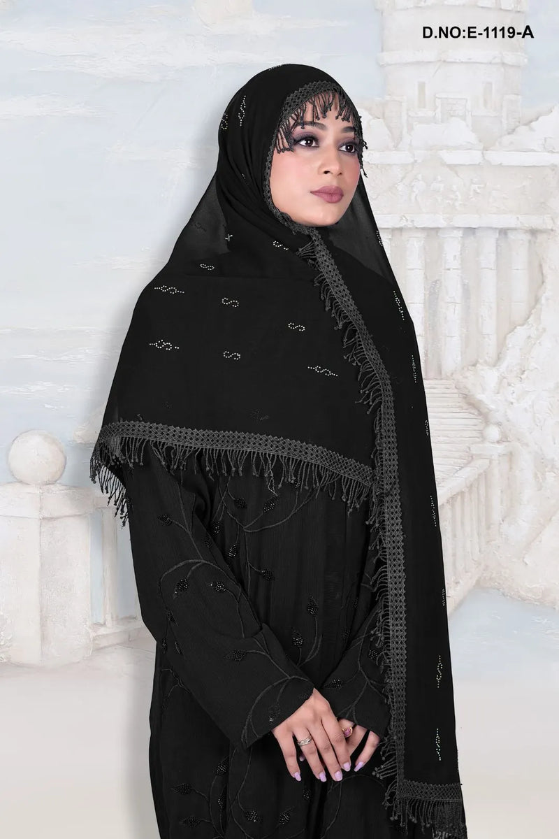 Black Ready To Wear Diamond Work Dupatta With Lace