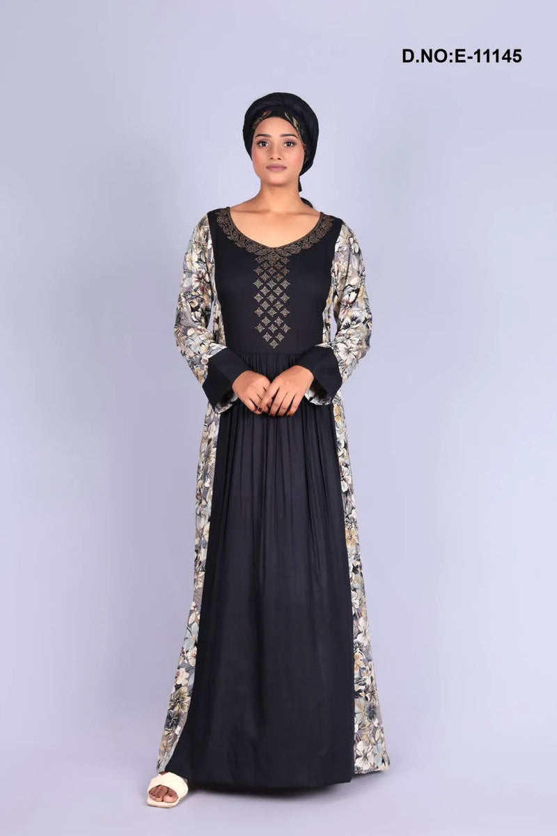 Black Side Printed Kaftan With Stole For Women