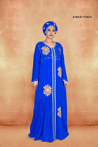 Blue Abaya Dubai Women Elegant Party Wear Kaftan