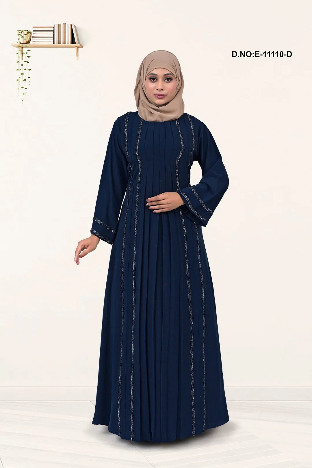 Blue Abaya With Full Sleeve Heavy Stone Work