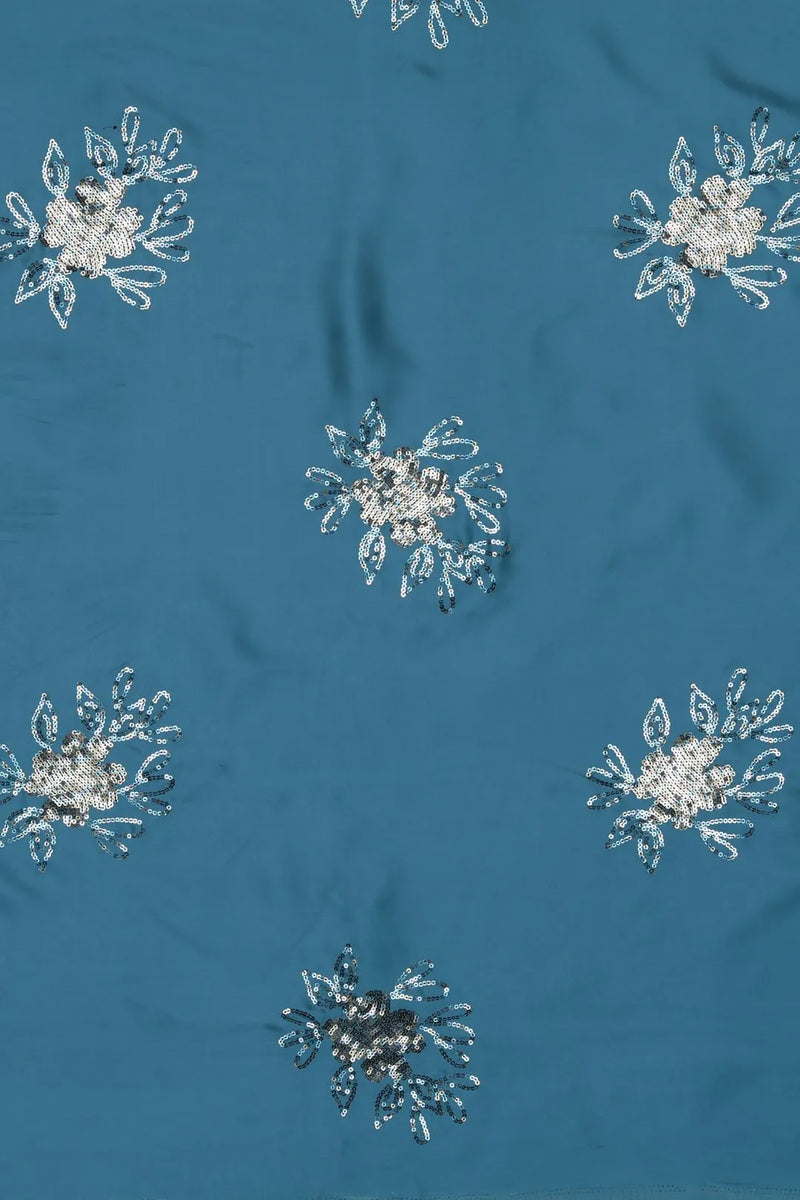 Blue Barbie with Spangle Sequins Embroidery Work Fabric