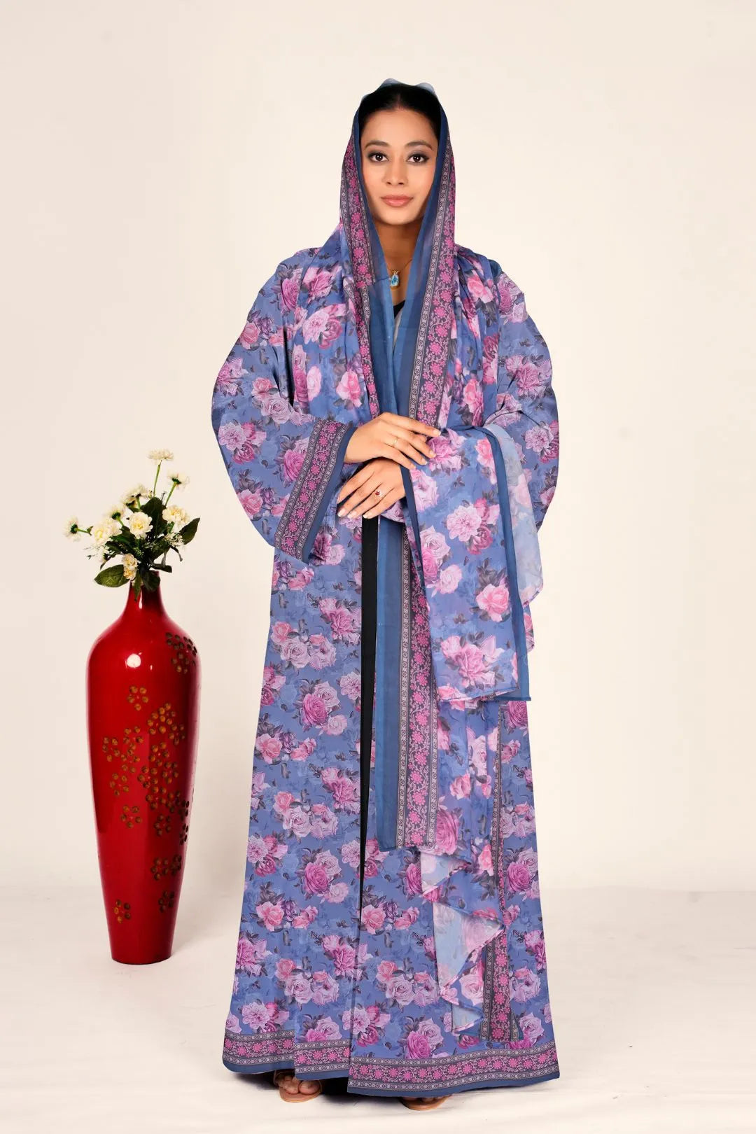 Chiffon Long Floral Shrug Women Open Front Full Length Modest Wear