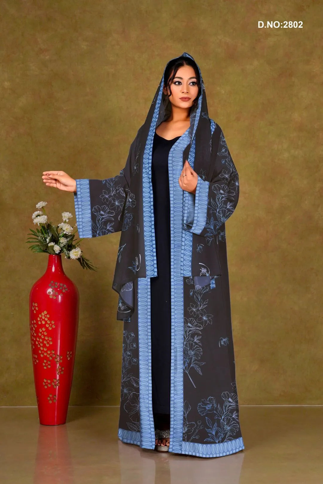 Blue Chiffon Shrug Set with Floral Outline Print