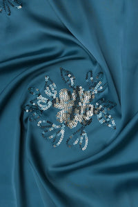 Blue Barbie with Spangle Sequins Embroidery Work Fabric
