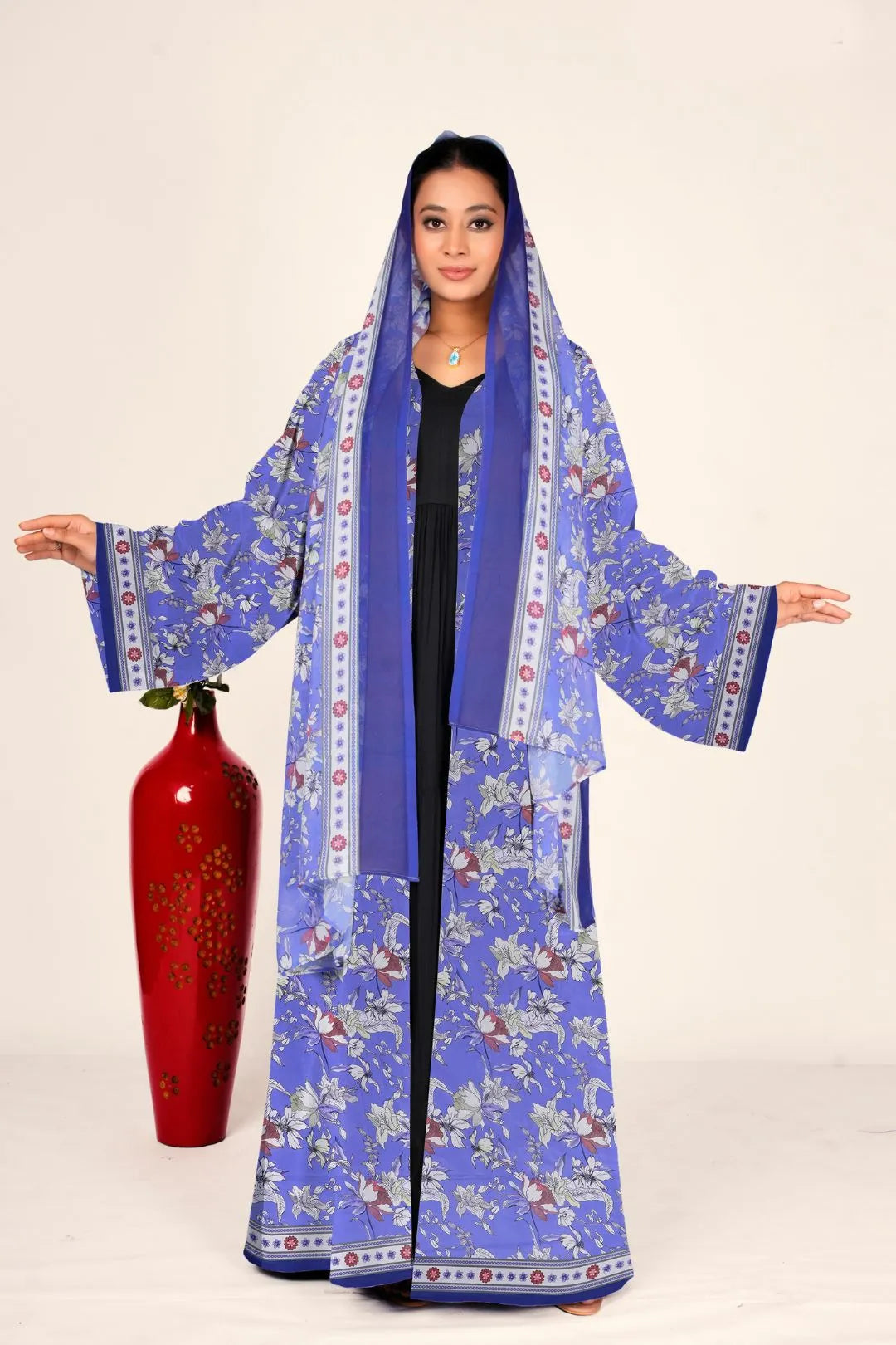 Floral Chiffon Shrug Open Front Long Women Full Length Modest Wear