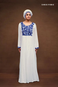 Blue Neck Design White Kaftan With Scarf For Women
