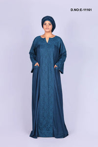 Blue Neted Design Kaftan With Stole