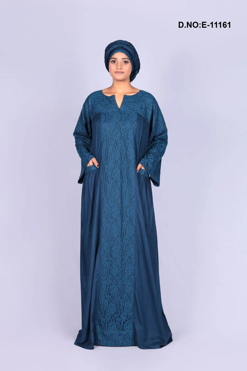 Blue Neted Design Kaftan With Stole