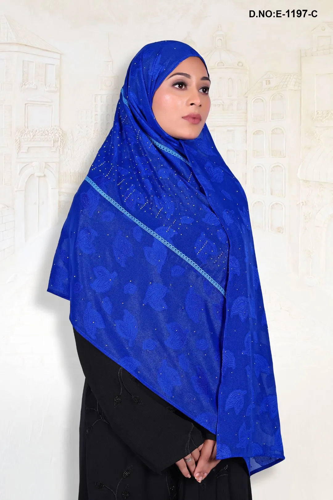 Blue Radiant Leaf Design with Diamond Work Dupatta
