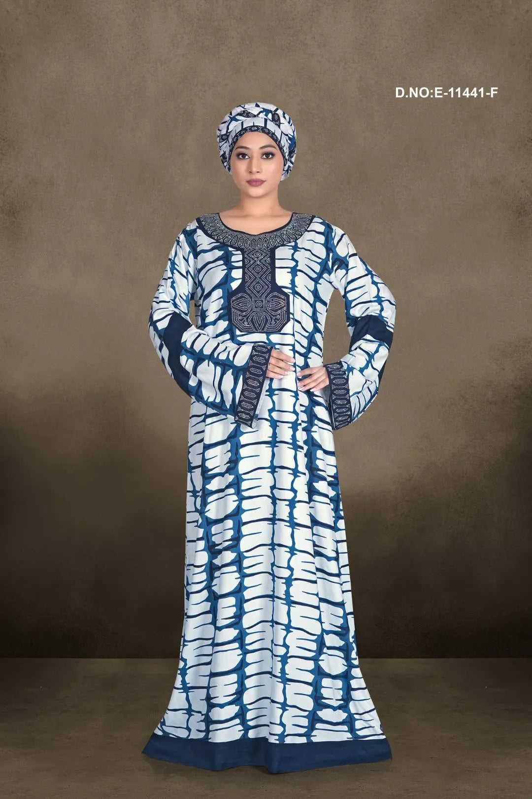 Blue Women's Casual Designer Long Sleeve Printed Loose Kaftan