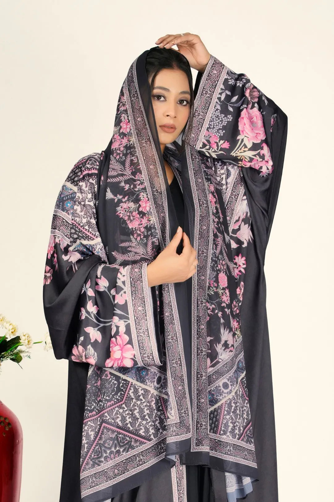Blush Floral Weightless Drape Shrug Elegant Modest Abaya Overlay