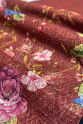 Printed Botanical Floral Patterns Textured Knit Russel Net Fabric