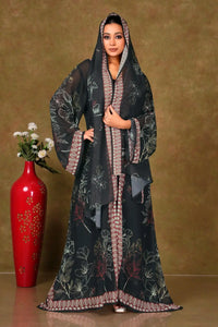 Chiffon Shrug Set with Floral Outline Print gajiwala export