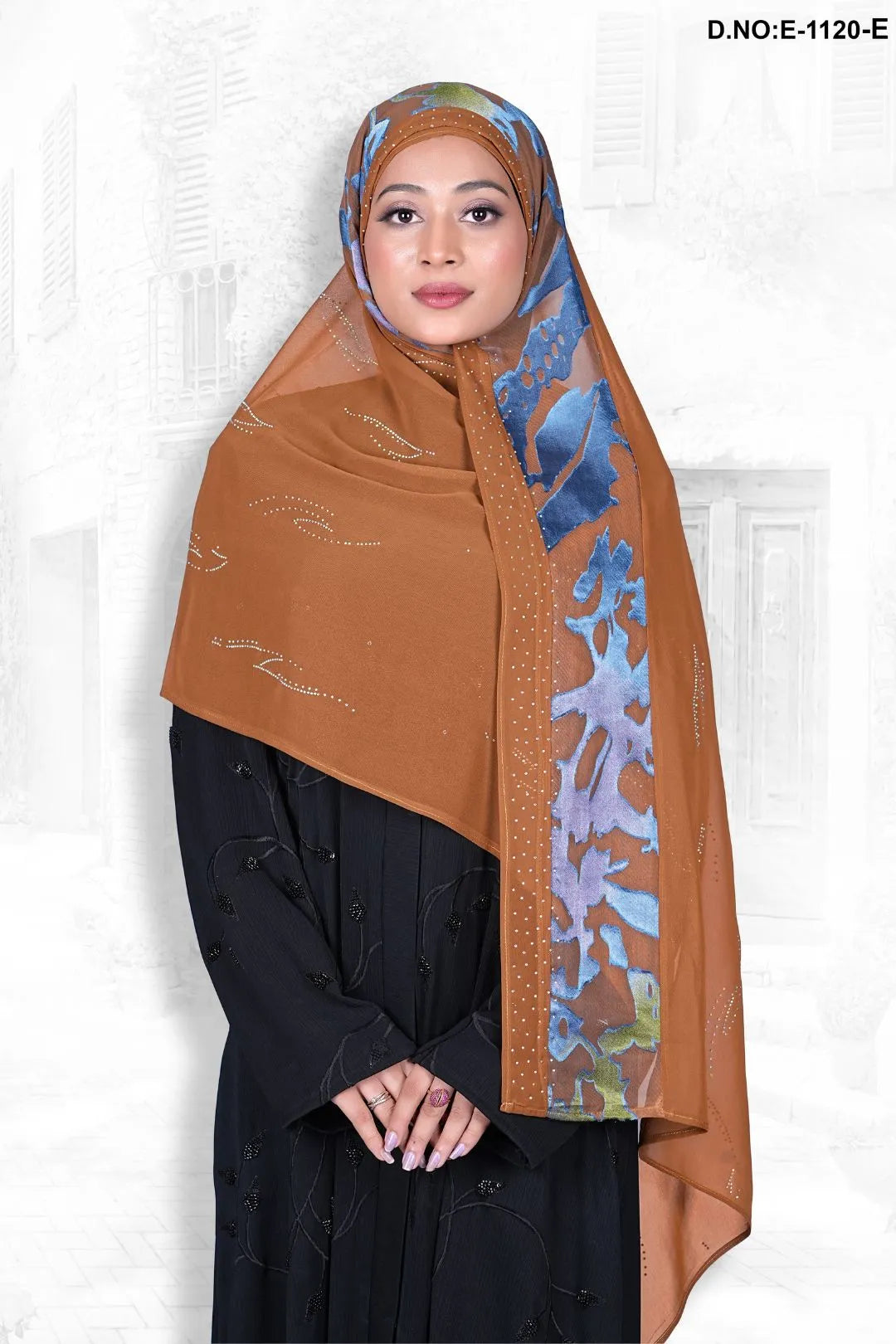 Brown Embellished Flower and Stone Work Dupatta for Women