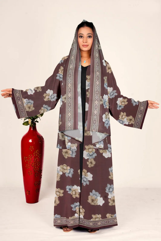 Floral Chiffon Long Shrug Front Open Modest Abaya Style Wear
