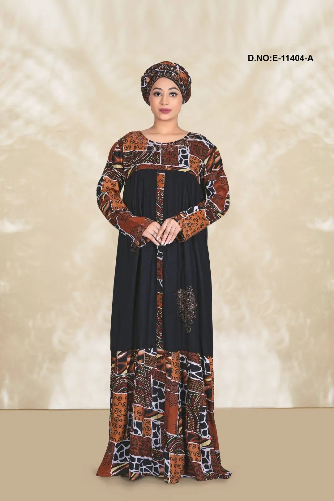 Brown Floral Printed Maxi Kaftan Dress Ethnic Fashion