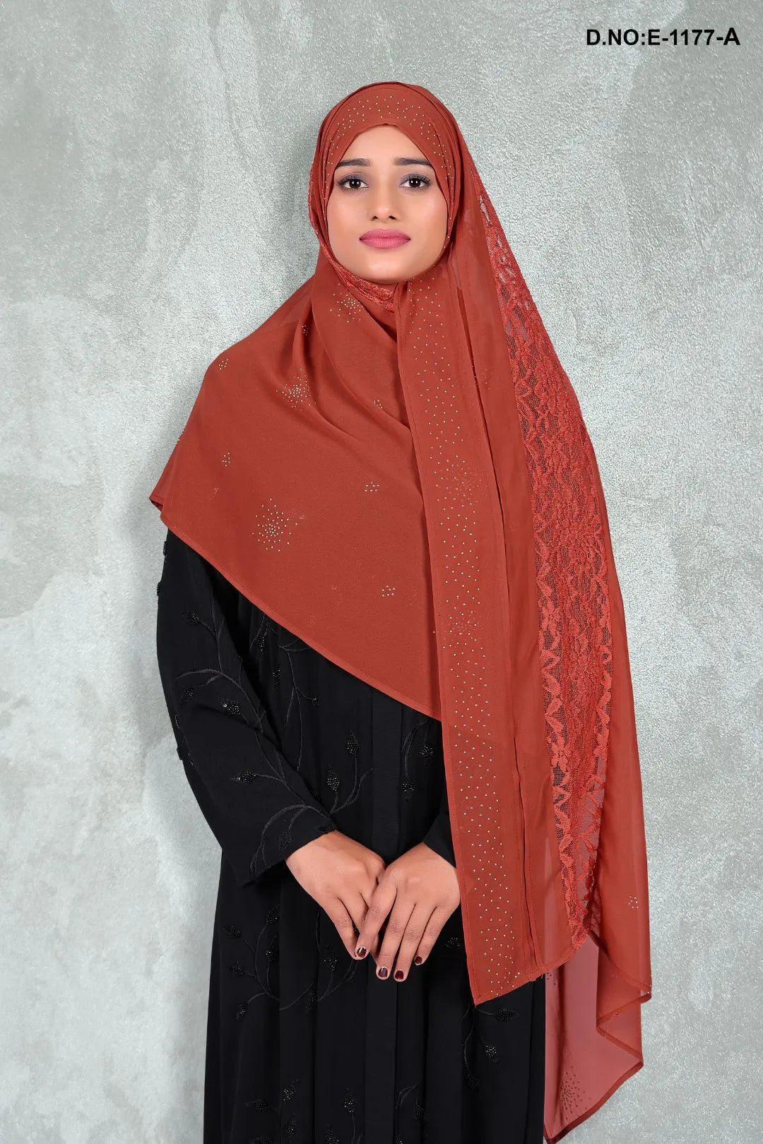 Brown Premium Diamond Embellished Dupatta with Delicate Net Lace