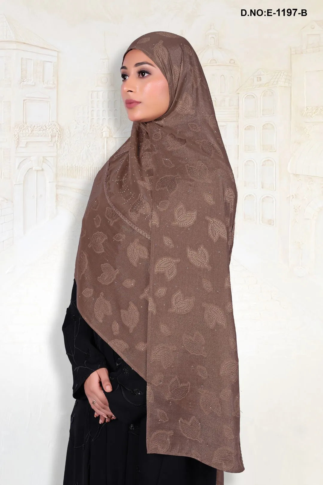 Brown Radiant Leaf Design with Diamond Work Dupatta
