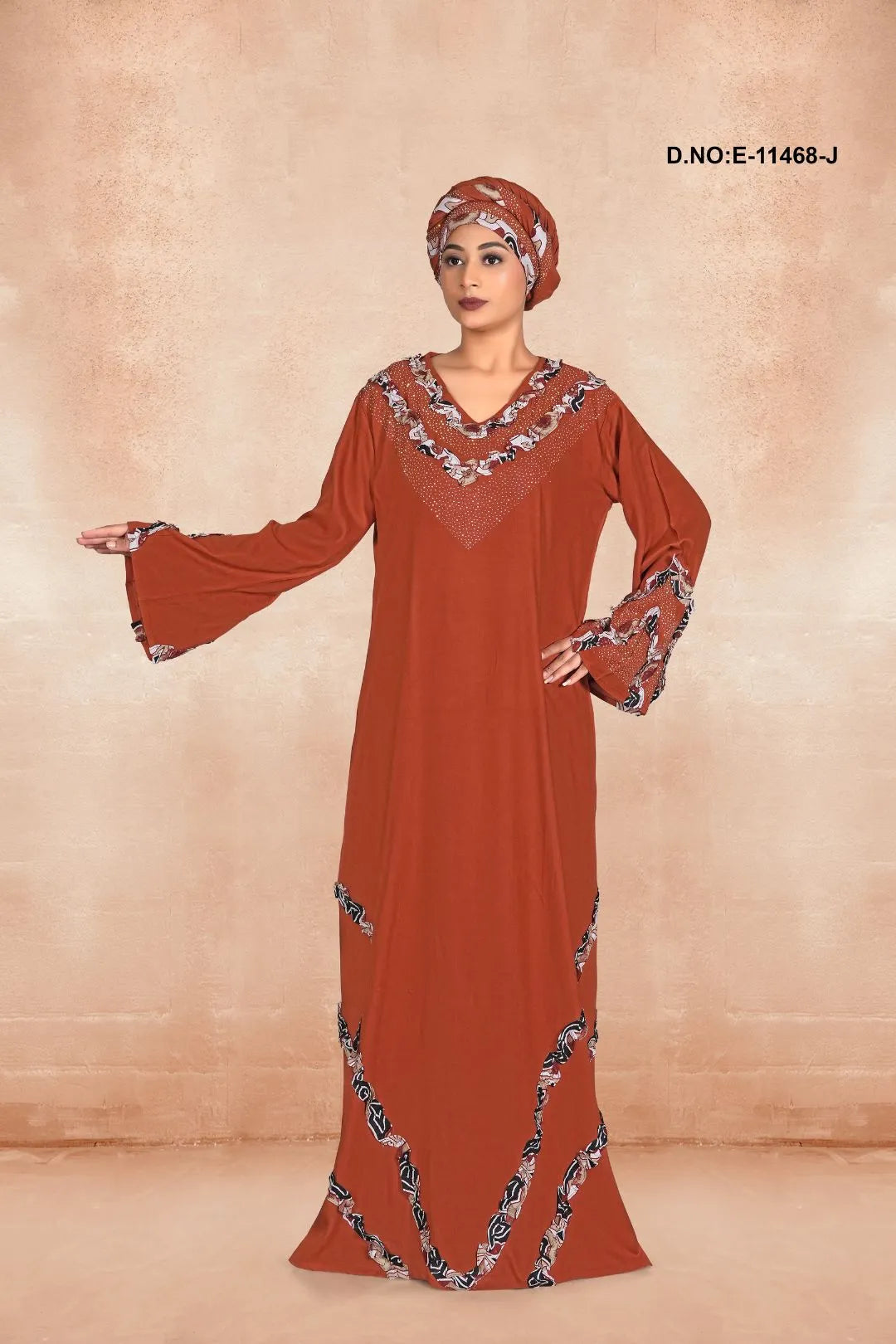 Brown Summer Girls and Women Party Wear Kaftan With Stole