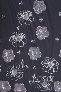 Butterfly Net With Hand Work Gray Fabric