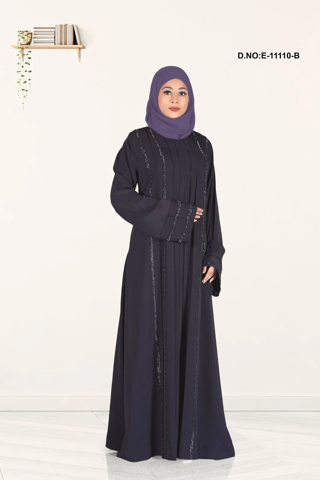 Charcoal Abaya With Full Sleeve Heavy Stone Work