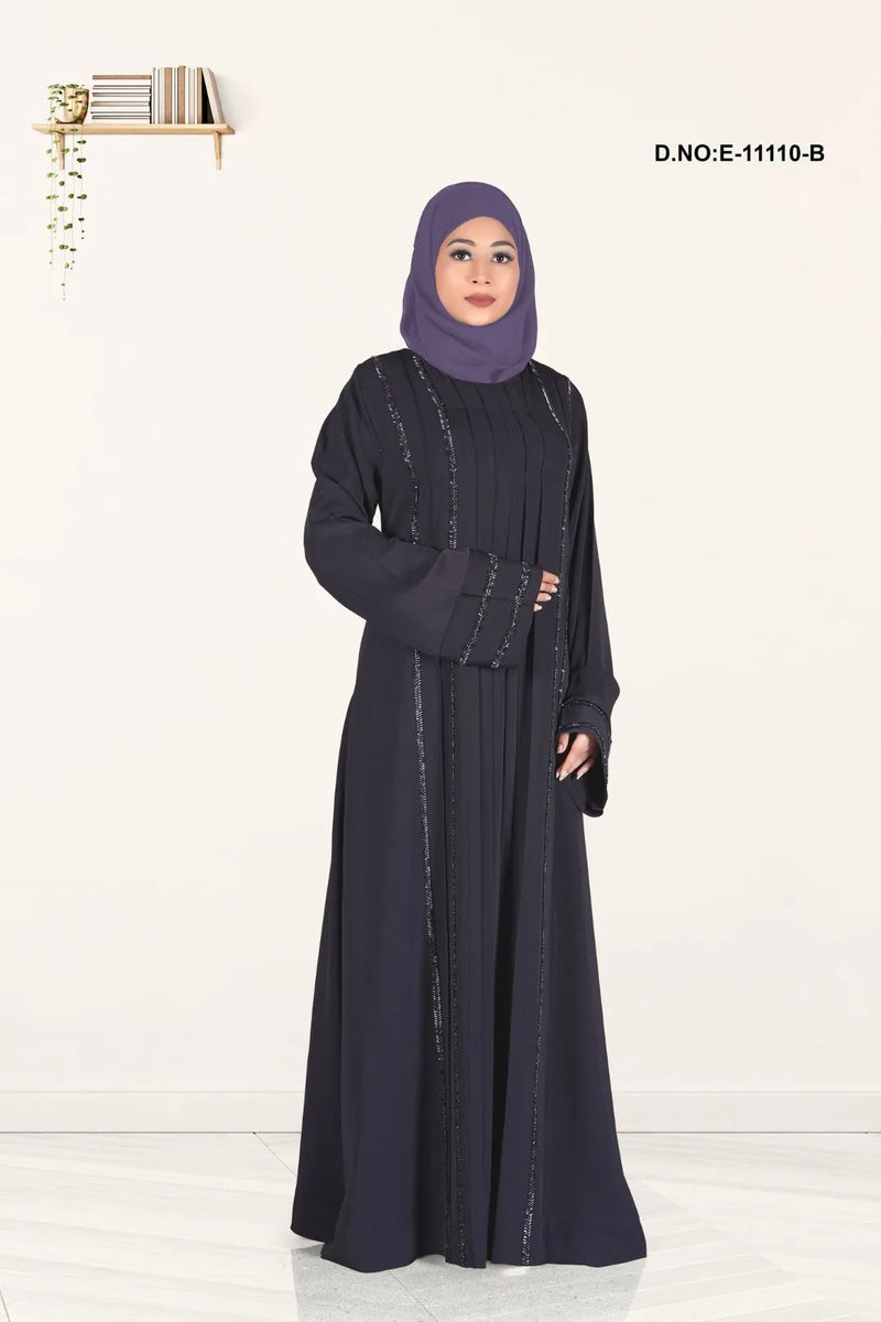 Charcoal Abaya With Full Sleeve Heavy Stone Work