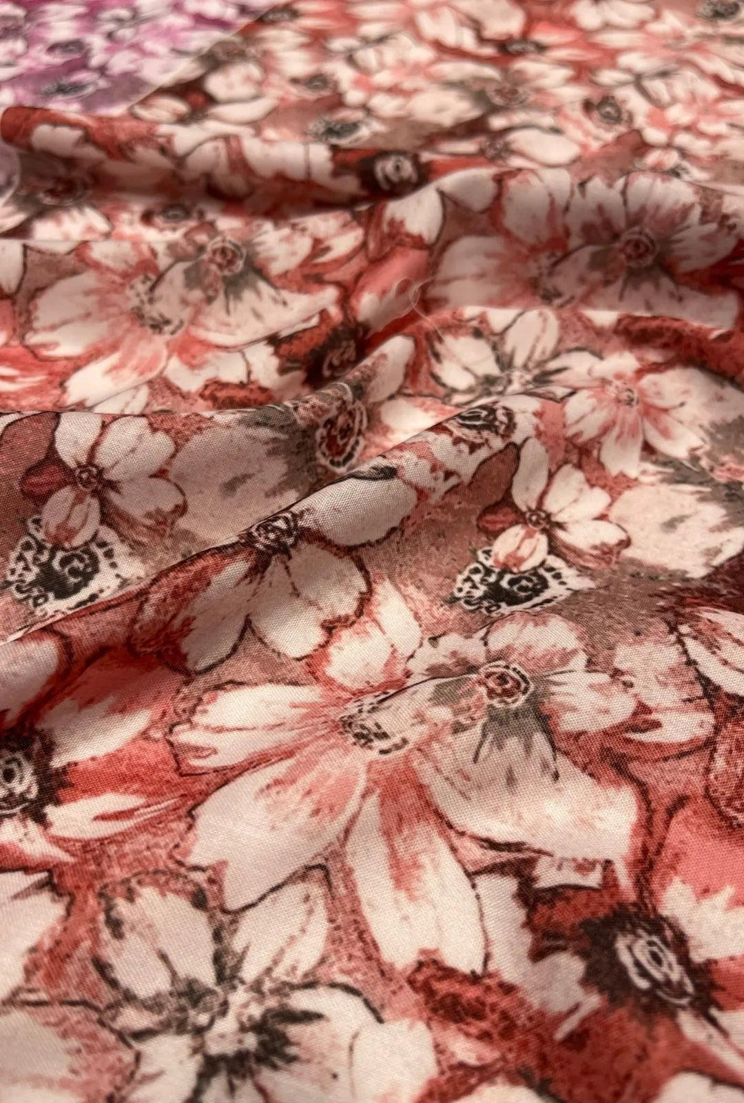 Charming Coral Floral Printed London Cotton Elite Gown Fabric