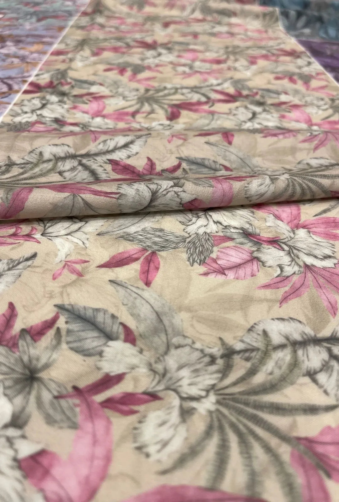 Chic Orchid Floral Printed London Cotton Luxury Dress Fabric